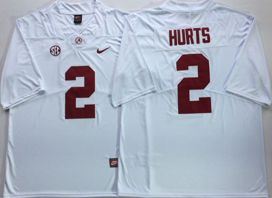 Men Alabama Crimson Tide #2 Hurts White Nike NCAA Jerseys